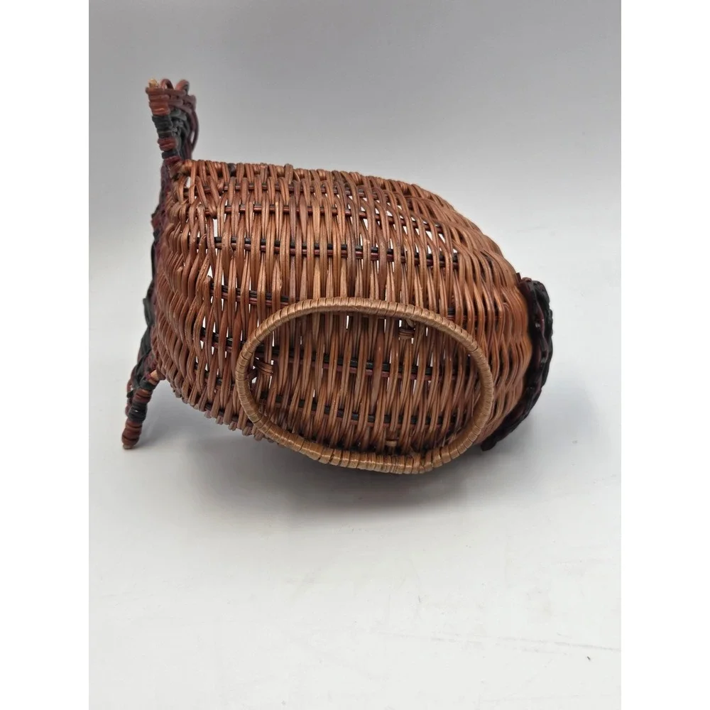 Vintage Woven Wicker Rattan Turkey Basket Thanksgiving Fall Decor Centerpiece
